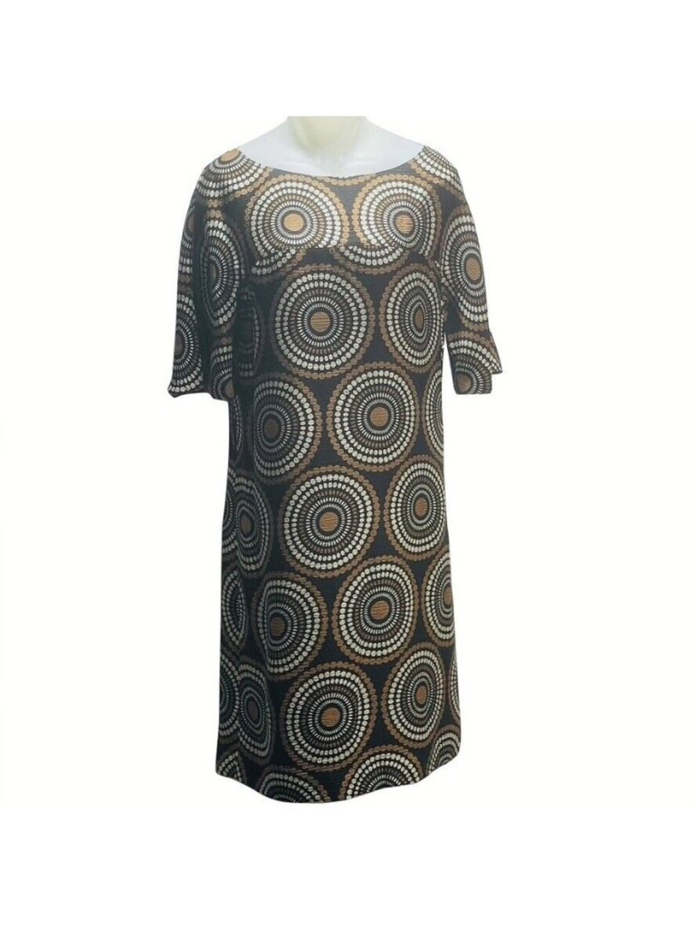 Tory Burch Silk Shift Dress With Circle Pattern Brown & Gold Size 8 Fully Lined